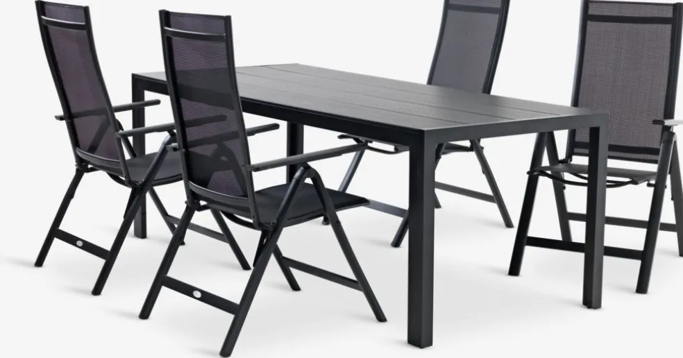 MADERUP + LOMMAMADERUP L205 table noir + 4 LOMMA chaises inclinables noir