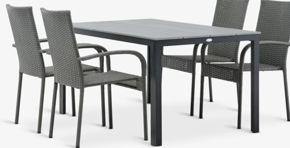 MARIELYST + GUDHJEMMARIELYST L150 table + 4 GUDHJEM chaises gris