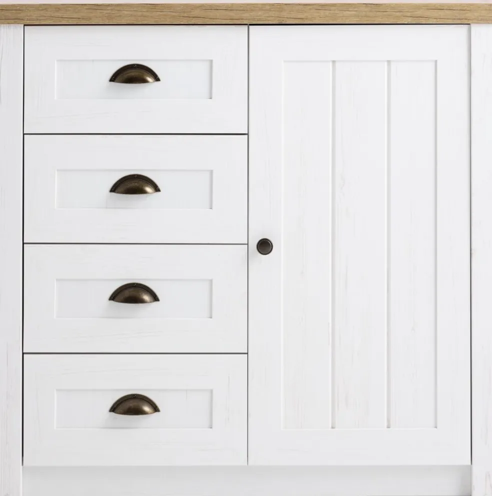 MARKSKELCommode 4 tiroirs 1 porte MARKSKEL blanc/coloris chêne nat.