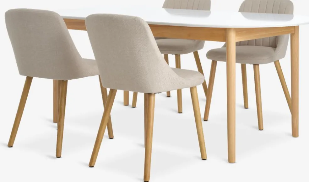 MARSTRAND + ADSLEVMARSTRAND L200/280 table blanc + 4 ADSLEV chaises ss accou.