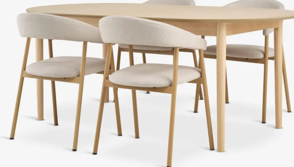 MARSTRAND + EJSINGMARSTRAND L200/280 table col. chêne + 4 EJSING chaises beige