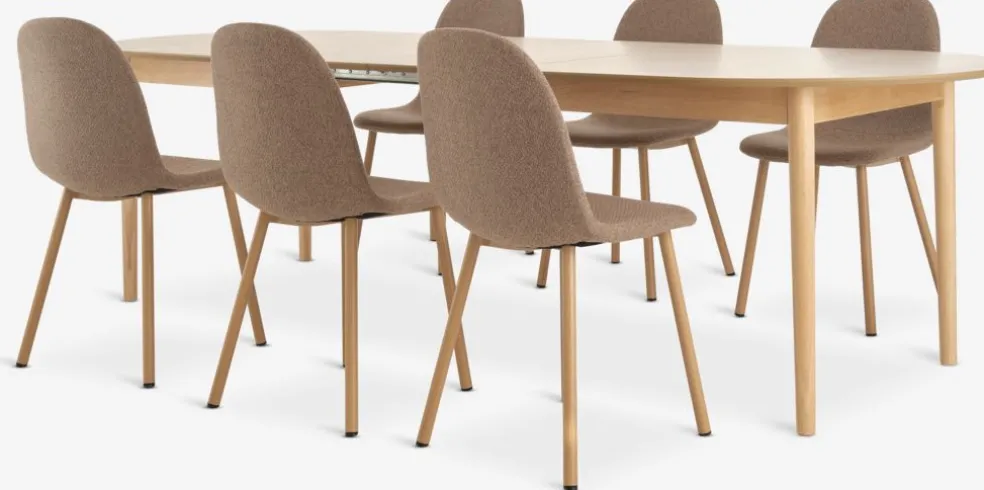 MARSTRAND + EJSTRUPMARSTRAND L200/280 table col. chêne +4 EJSTRUP chaises sable