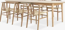 MARSTRAND + GUDERUPMARSTRAND L200/280 table coloris chêne + 4 GUDERUP chaises