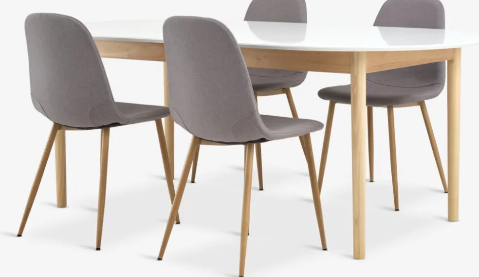 MARSTRAND + JONSTRUPMARSTRAND L200/280 table blanc + 4 JONSTRUP chaises gris