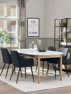 MARSTRAND + PURHUSMARSTRAND L200/280 table blanc + 4 PURHUS chaises gris