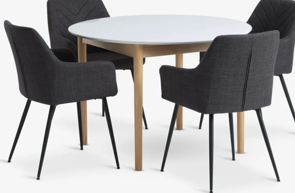 MARSTRAND + PURHUSMARSTRAND Ø110 table blanc + 4 PURHUS chaises gris