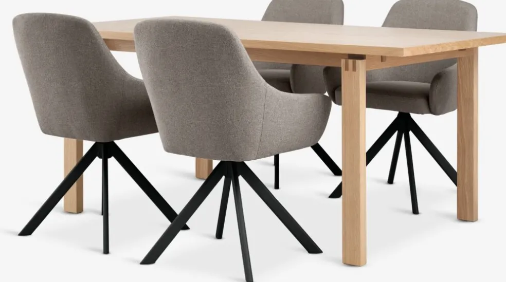 MEJLSKOV + ROSTRUPMEJLSKOV L180 table chêne naturel + 4 ROSTRUP chaises sable
