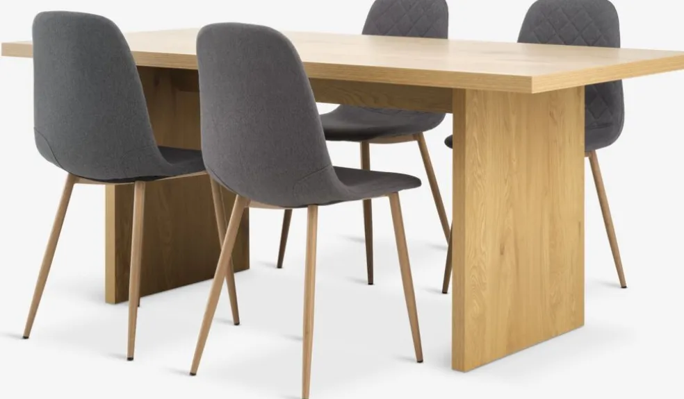 MUNKEBY + JONSTRUPMUNKEBY L180 table colo. chêne + 4 JONSTRUP chaises asphalte