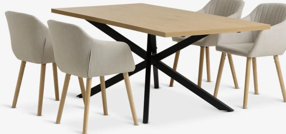 NORTOFT + ADSLEVNORTOFT L200 table coloris chêne + 4 ADSLEV chaises beige
