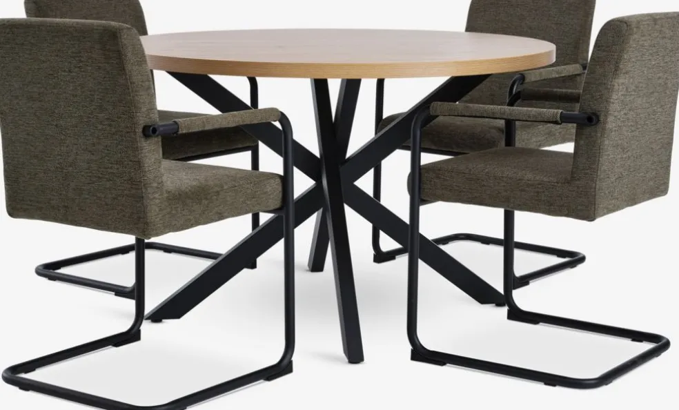 NORTOFT + ESPENORTOFT Ø120 table coloris chêne + 4 ESPE chaises olive/noir