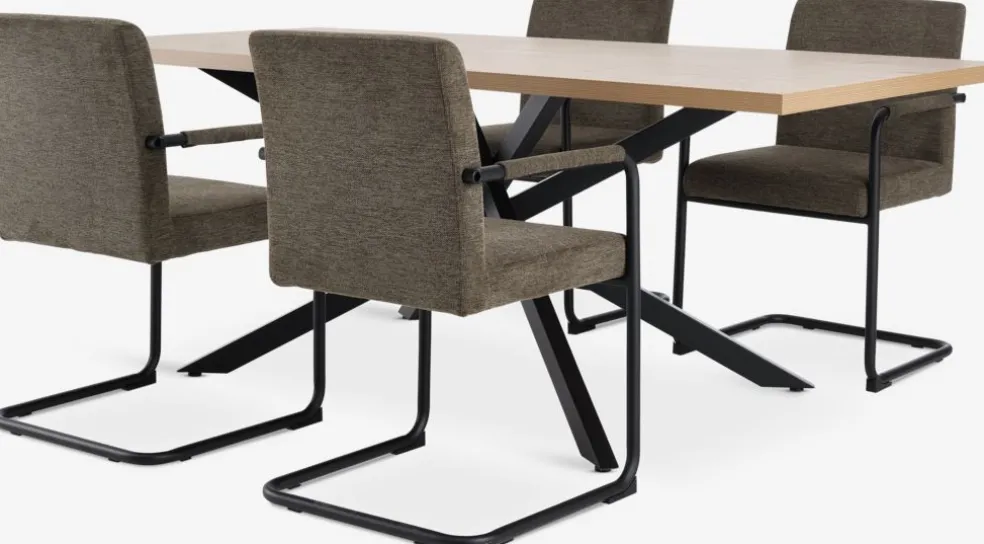 NORTOFT + ESPENORTOFT L200 table coloris chêne + 4 ESPE chaises olive/noir