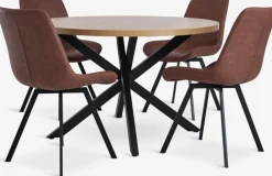 NORTOFT + HYGUMNORTOFT Ø120 table coloris chêne + 4 HYGUM chaises cognac