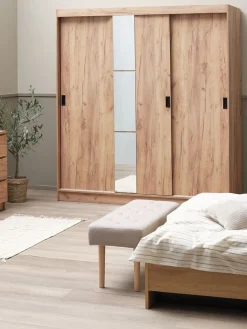 ODDERArmoire ODDER 179x201 a/miroir coloris chêne naturel
