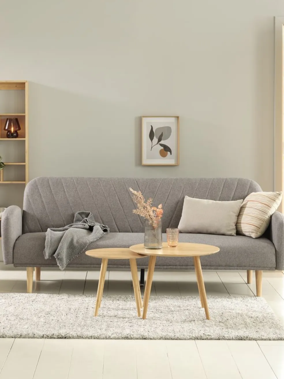 PARADISCanapé convertible PARADIS tissu gris clair/coloris chêne