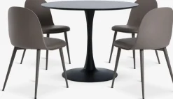 RINGSTED + ULDALRINGSTED Ø100 table noir + 4 ULDAL chaises brun