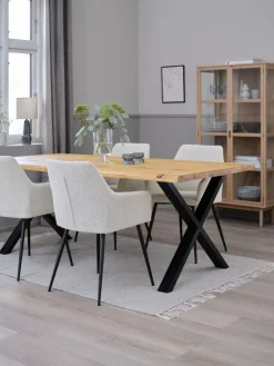 ROSLEV + PURHUSROSLEV L200 table chêne nat. + 4 PURHUS chaises blanc cassé