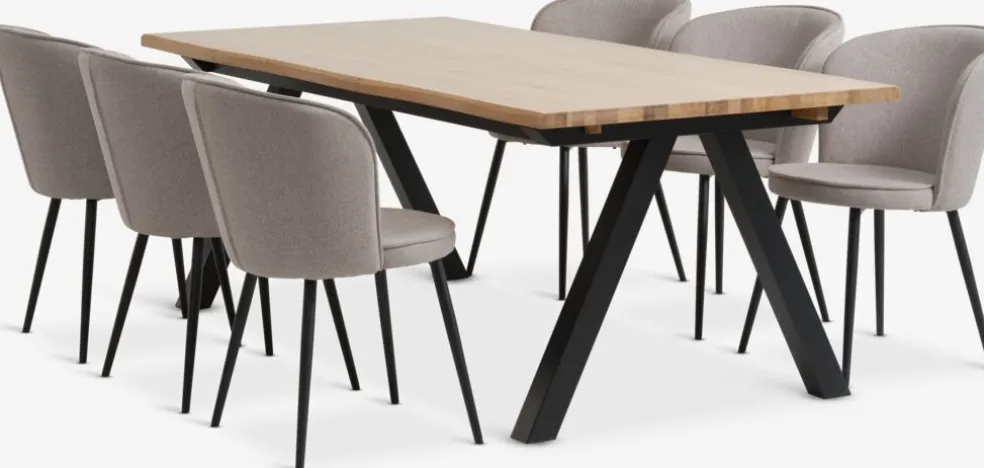 SANDBY + RISSKOVSANDBY L210 table chêne naturel + 4 RISSKOV chaises gris c.