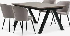 SANDBY + RISSKOVSANDBY L160 table chêne foncé + 4 RISSKOV chaises gris clair