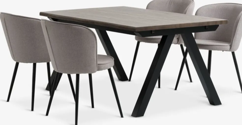 SANDBY + RISSKOVSANDBY L160 table chêne foncé + 4 RISSKOV chaises gris clair