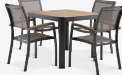 SIRDAL + SIRDALSIRDAL L91 table bois dur + 4 SIRDAL chaises gris