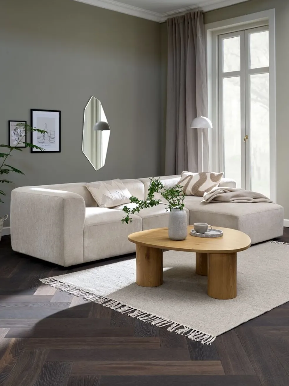 SKEJBYCanapé modulable SKEJBY 3personnes méridienne tissu beige