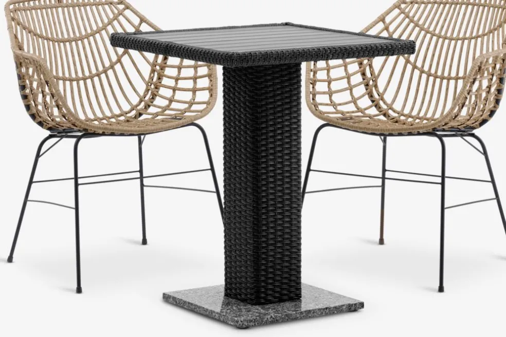 THY + ILDERHUSETHY L60 table noir + 2 ILDERHUSE chaises naturel