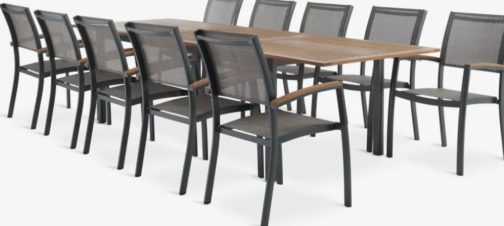 ULBJERG + SIRDALULBJERG L214/297 table eucalyptus + 4 SIRDAL chaises gris