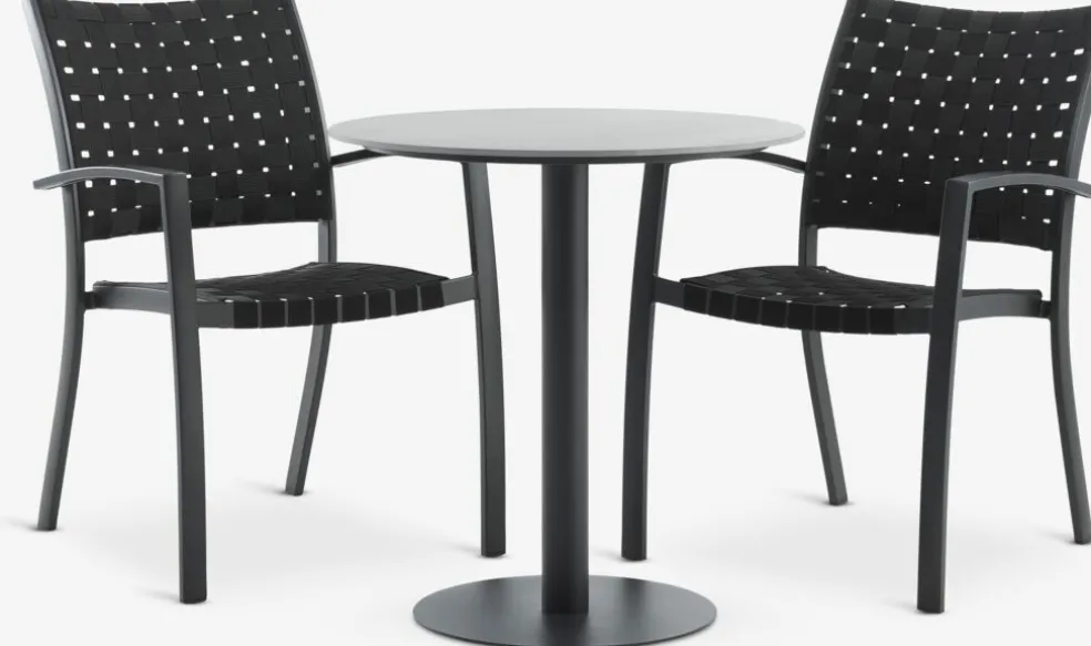 VAMDRUP + GLOMFJORDVAMDRUP Ø70 table gris + 2 GLOMFJORD chaises noir