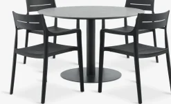 VAMDRUP + INGSTRUPVAMDRUP Ø120 table gris + 4 INGSTRUP chaises noir