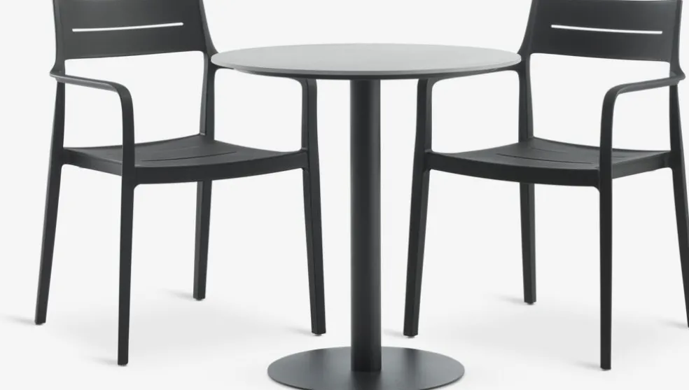 VAMDRUP + INGSTRUPVAMDRUP Ø70 table gris + 2 INGSTRUP chaises noir