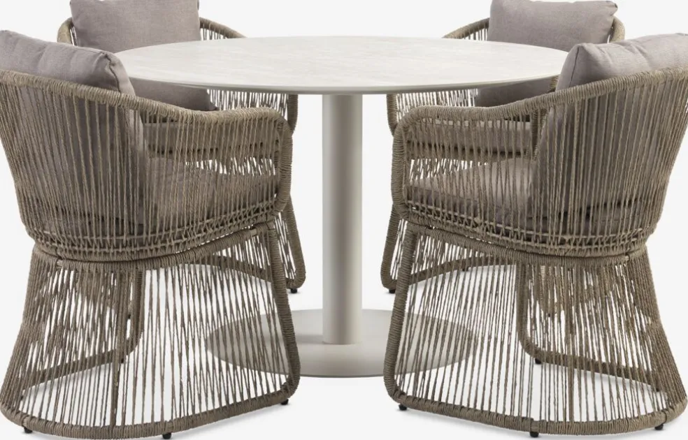 VAMDRUP + STORDALENVAMDRUP Ø120 table beige + 4 STORDALEN chaises naturel