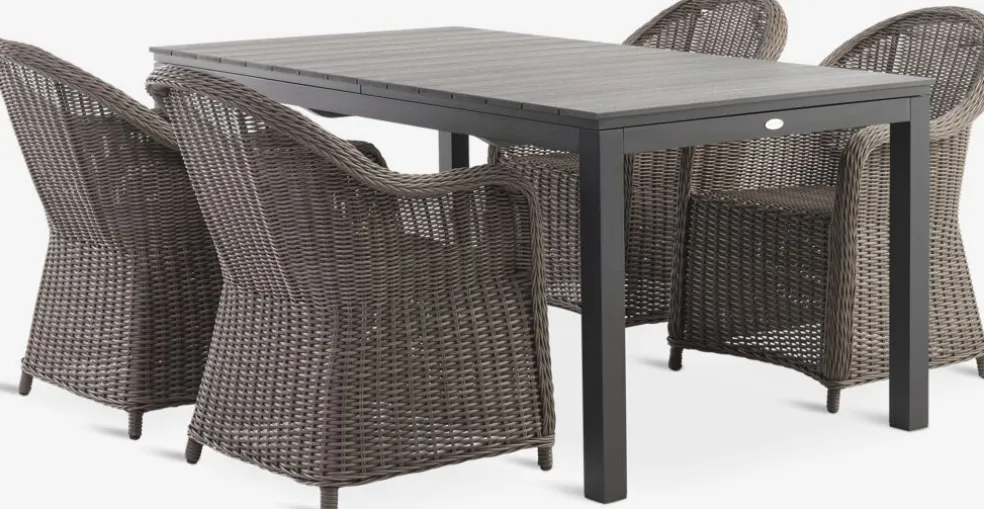 VATTRUP + GAMMELBYVATTRUP L172/276 table noir + 4 GAMMELBY chaises gris