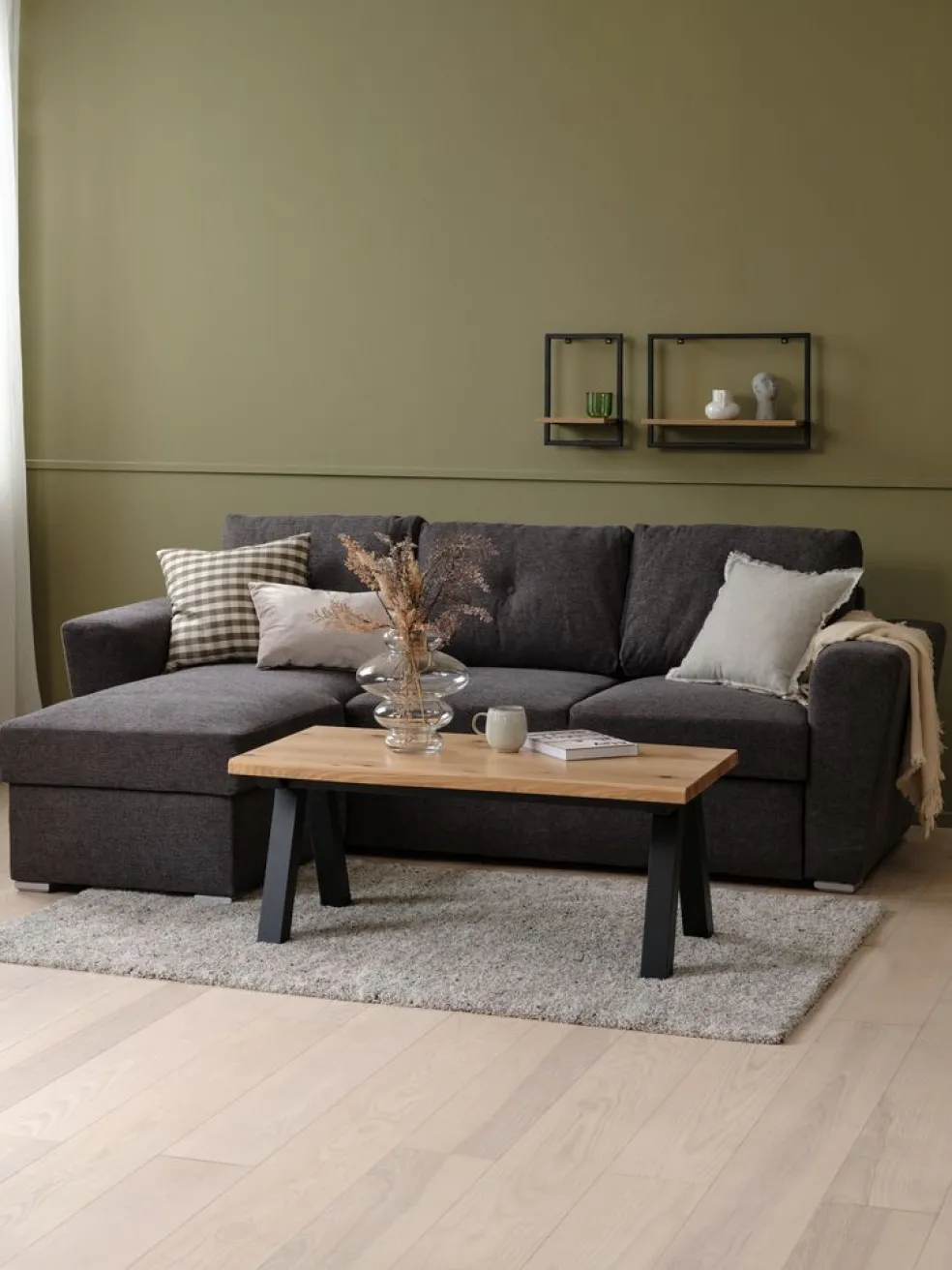 VEJLBYCanapé convertible avec méridienne VEJLBY tissu gris foncé