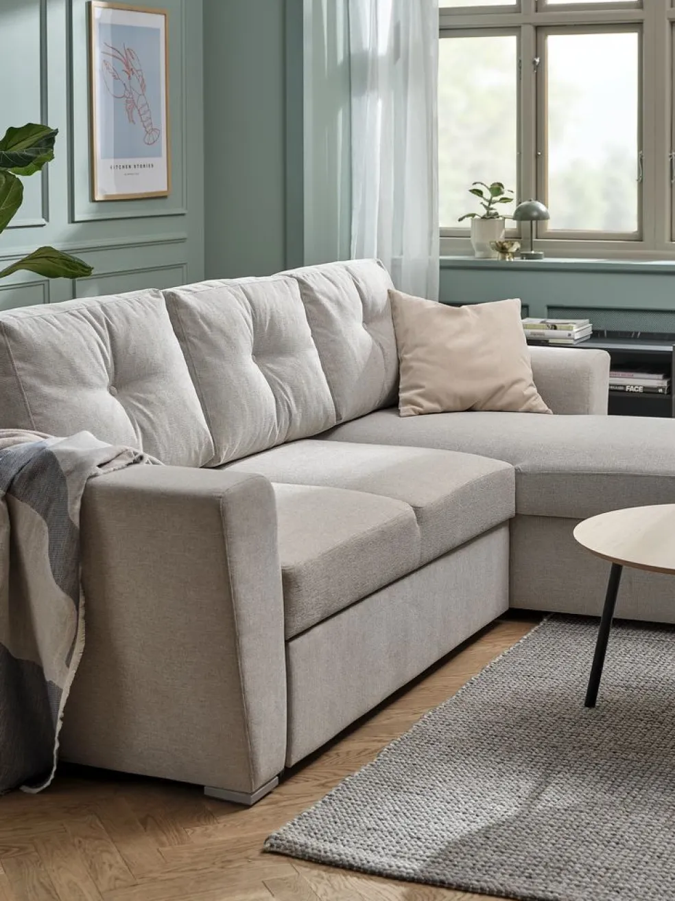VEJLBYCanapé convertible méridienne VEJLBY tissu sable clair