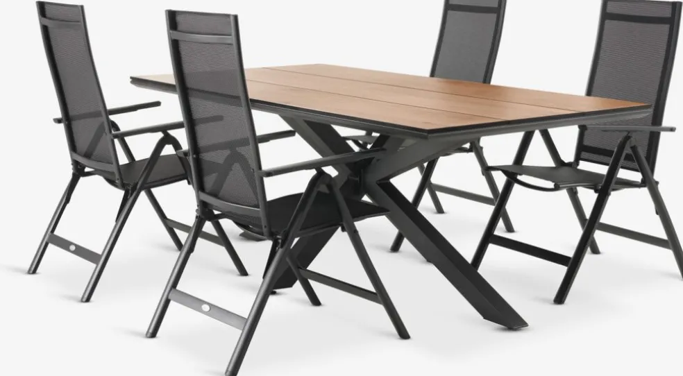 YPNASTED + LOMMAYPNASTED L215 table naturel + 4 LOMMA chaises noir